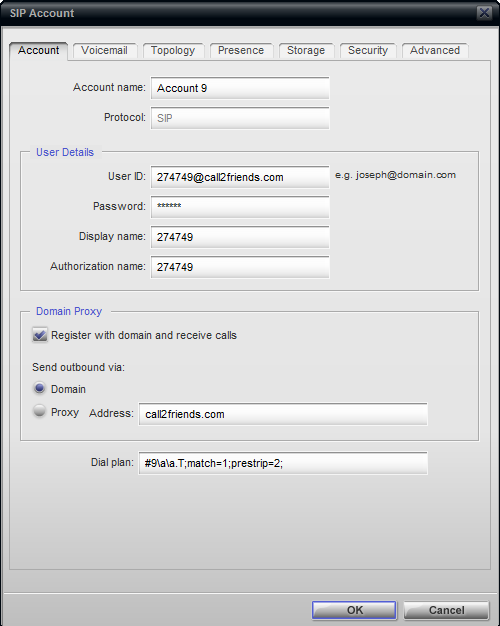 configuration of SIP account