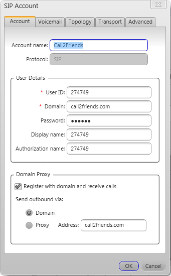 configuration of SIP account