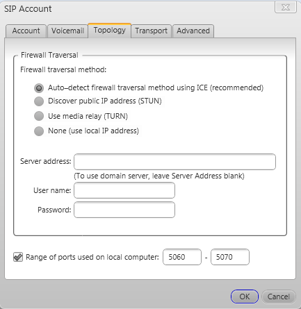 configuration of SIP account