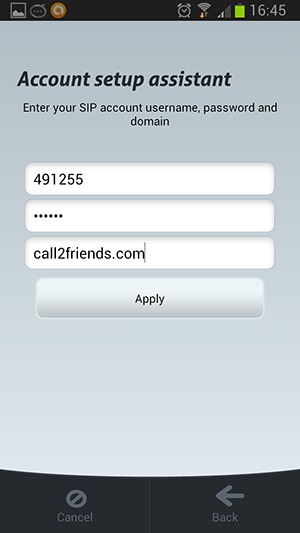 linphone - call2friends account data