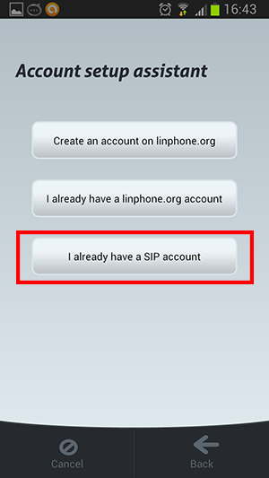 linphone - I already have a SIP account
